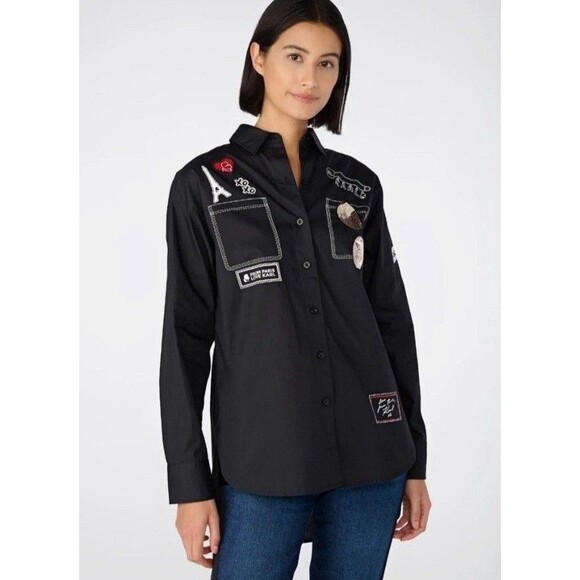 RARE Karl Lagerfeld Paris LimitedEdition Embellished ParisDesign ButtonUp LARGE - Picture 1 of 12